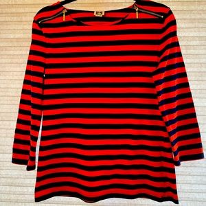 Like New Anne Klein striped zippered boatneck top, size L
